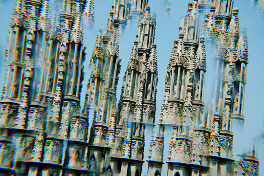kaleidoscopic image of the Duomo spires in Milan