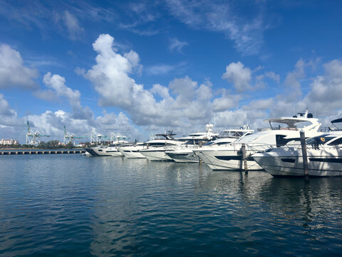 Yachts, sea and blue sky in Miami