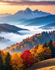 Spectacular Fall Foliage Background with Copy Space Majestic Mountains and Autumn Colors