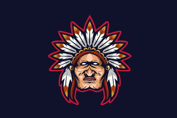 Tribal chief mascot e sport logo design