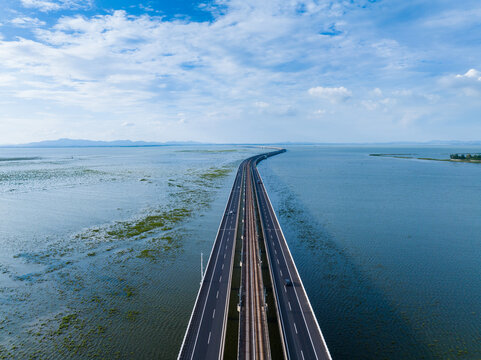 Aerial View of Shijiuhu Lake Bridge in Gaochun, Nanjing,china