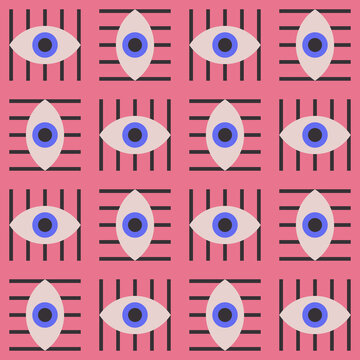 Seamless pattern with abstract eyes and eyelashes
