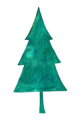 Watercolor green Christmas fir tree, decorative winter holidays design element. Hand drawn watercolour art illustration isolated on white