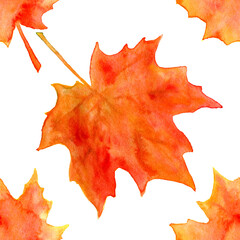 Watercolor autumn maple leaves seamless pattern