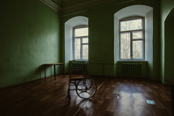 Inside old Asylum for the insane. Dark creepy abandoned mental hospital