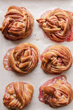 series of baking strawberry braided buns