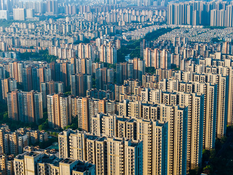 Aerial View of High-Density Residential Buildings in Modern City