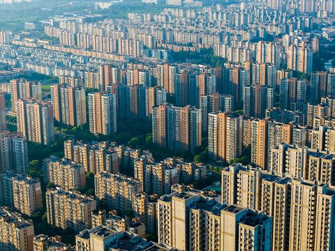 Aerial View of High-Density Residential Buildings in Modern City