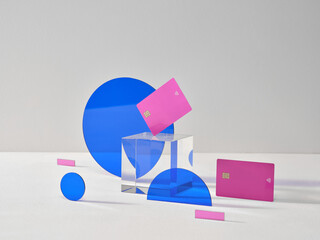 Creative Arrangement of Contactless Cards With Blue and Pink Accents