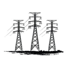 High voltage electrical transmission tower icon vector, power line silhouette, industrial energy grid infrastructure, electricity pylon vector icon silhouette vector, utility tower and power distribut