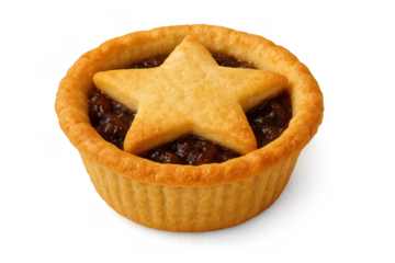 Delicious mince pie showing star shaped decoration on transparent background