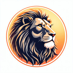 Obraz premium Majestic Lion Head, Warm Sunset Style, Powerful and Regal Vector Illustration