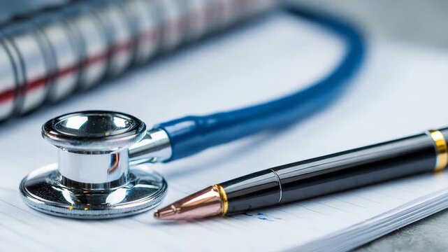 Close-up views of medical tools and notepad in a healthcare setting highlighting the importance of health documentation and patient care