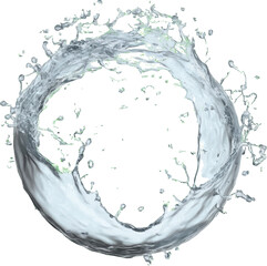 Circular water splash with green particles and droplets on a white background circle liquid