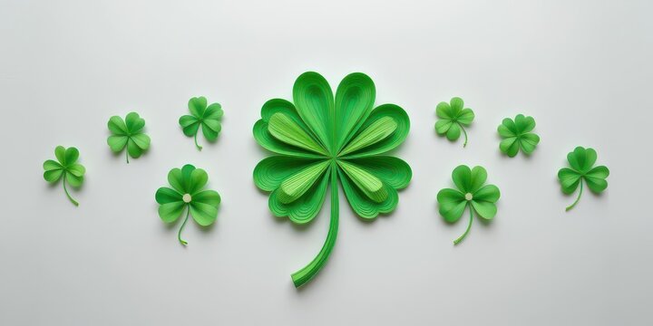 Layered Shamrock Design Green Paper Art on White Space