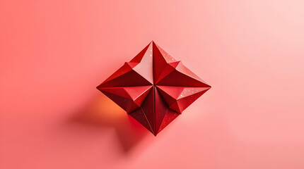 Red intricate lips origami design on pink background