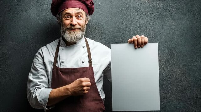 Chef shares his culinary secrets while showcasing an empty page ready for delicious recipes in a cozy kitchen setting