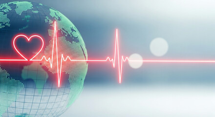 Abstract healthcare background: heartbeat line across world globe