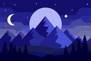 Fototapeta premium vector night landscape with glowing moon stars a