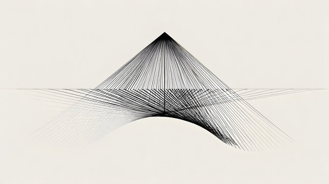 Abstract Geometric Pyramid Structure Formed by Thin Black Lines.