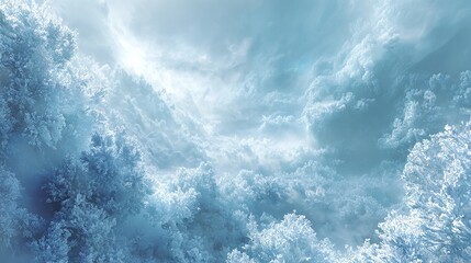 Frozen treetops reaching for a hazy sky the world transformed by winter s touch in a dreamy cool