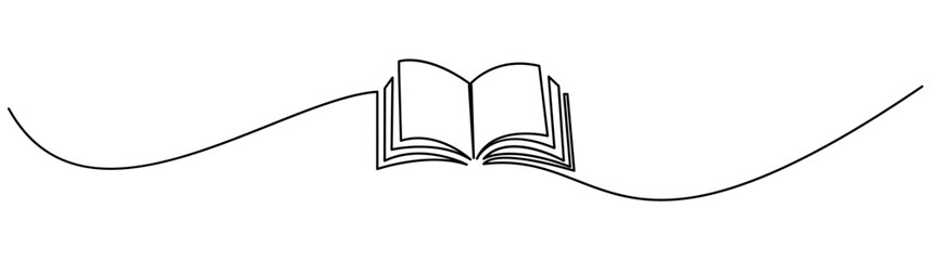 Open Book Line Art, Continuous Single Line Drawing