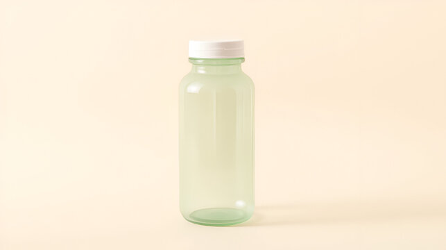 Botella reutilizable sobre fondo beige con sombra suave