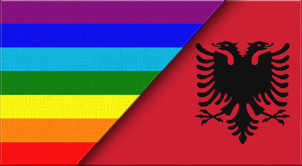 Flags of LGBT and Albania. American and Albanian National flags