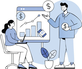 Flat Isometric Financial Advisor Explaining Investment Plans Illustration