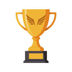 Golden trophy with wings on a black base representing victory achievement and championship success