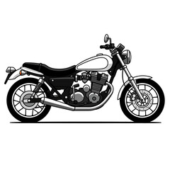 Fototapeta premium Classic retro motorcycle side profile illustration with detailed engine and chrome accents on white background