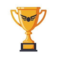 Golden trophy with wings emblem symbolizing victory achievement and championship success on a white background