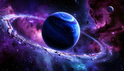 Colorful swirling space, planet with ring