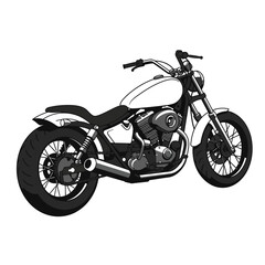 Classic american cruiser motorcycle with chrome accents and black detailing on a white background