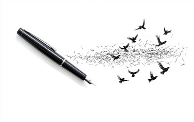 Fototapeta premium Digital artwork of a pen writing expressive words across a blank surface in motion isolated on transparent background PNG
