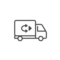 Simple line art icon of a delivery truck with a circular arrow symbol indicating return or exchange service
