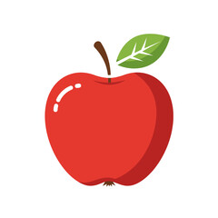 Vibrant red apple with green leaf and stem isolated on a clean white background