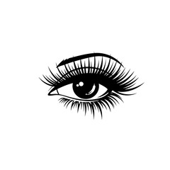 Close up of a beautiful woman s eye with long dramatic eyelashes and dark pupil on a white background