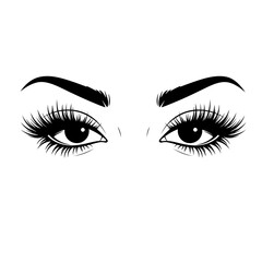 Elegant black and white illustration of a woman s eyes with long lashes and defined eyebrows