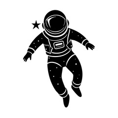 Obraz premium Stylized black silhouette of an astronaut floating in space with stars and a single star