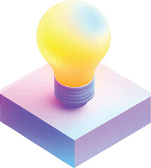 Glowing Yellow Light Bulb on a Colorful Isometric Cube on a White Background idea concept