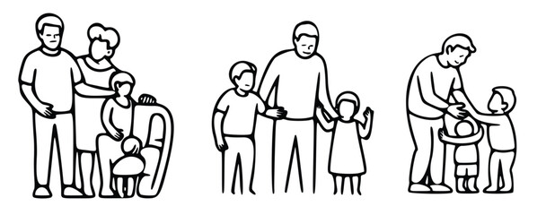 An illustrated family group in a circle holding hands in a sketch