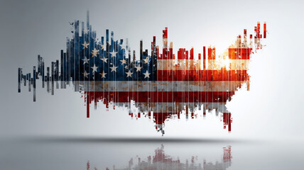Fototapeta premium Bar chart displaying statistical data in the shape of the United States
