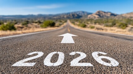 Asphalt road leading to 2026 signifying new beginnings and opportunities