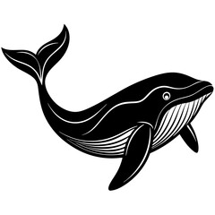 Stylized black silhouette of a humpback whale with white decorative lines on a white background