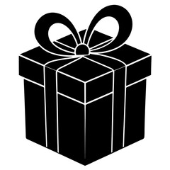 Simple black and white isometric icon of a gift box with a ribbon and bow