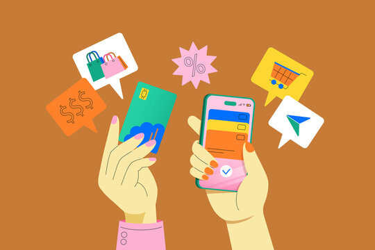 Online Shopping With Credit Card And Smartphone Illustration