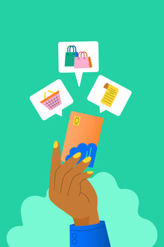 Illustration of Hand Holding Credit Card for Online Shopping