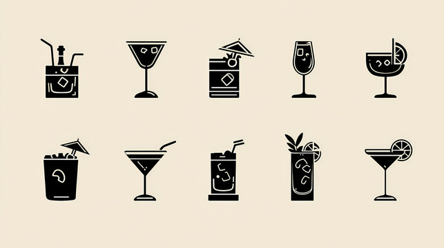 Cocktail Delivery Service Icons Set for Modern Mobile Apps and Food Beverage Websites with Convenient Drink Ordering Graphics