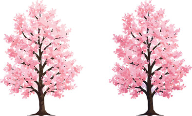 Beautiful cherry blossom tree illustration, pink floral spring tree, seasonal blooming nature artwork, decorative garden design, elegant botanical vector isolated